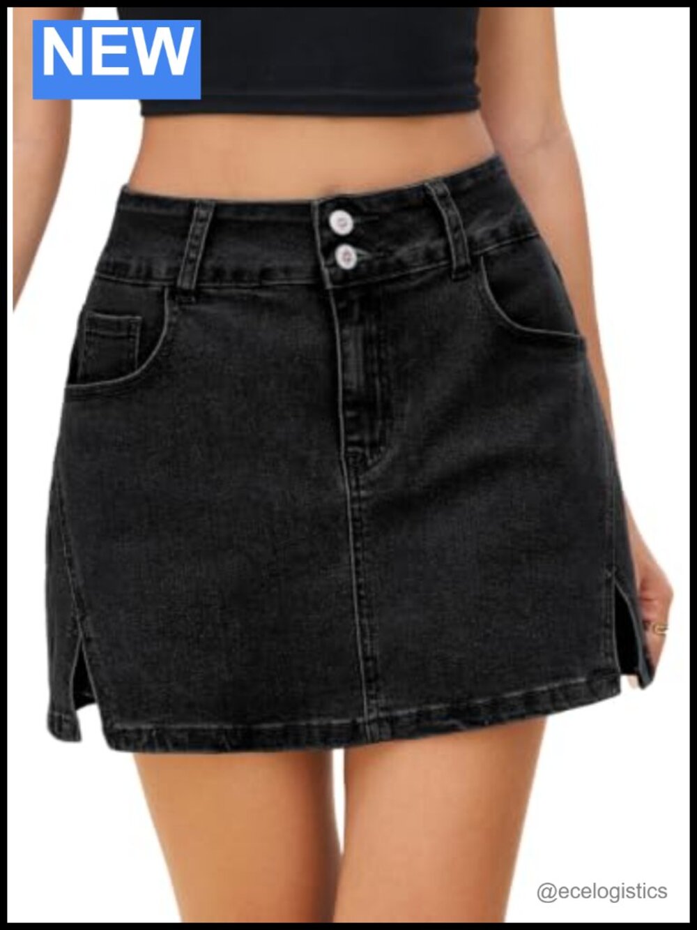 High Waisted Denim Skorts for Women with Pockets Side Slit Stretchy Mini